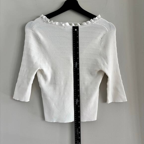 INC International Concepts Ruffle Trim Knit Cardigan 3/4 Sleeves Size Small - Picture 7 of 8